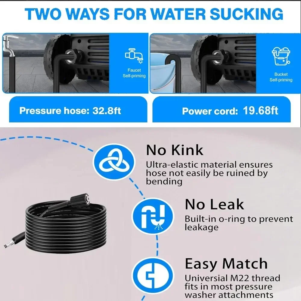 Electric Pressure Washer, 5000PSI 4.0GPM Heavy Duty Power Washer with 33 FT Extension Hose, 4 Quick Connect Nozzles and Foam Can
Electric Pressure Washer, 5000PSI 4.0GPM Heavy Duty Power Washer with 33 FT Extension Hose, 4 Quick Connect Nozzles and Foam Can