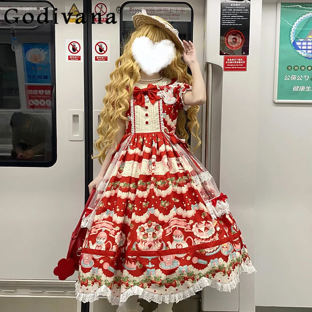 Red Lolita Strawberry Dress Op for Women Summer New Dress Cute Girls Princess Sweet Bow Lace Short Sleeve Long Birthday Dress
Red Lolita Strawberry Dress Op for Women Summer New Dress Cute Girls Princess Sweet Bow Lace Short Sleeve Long Birthday Dress