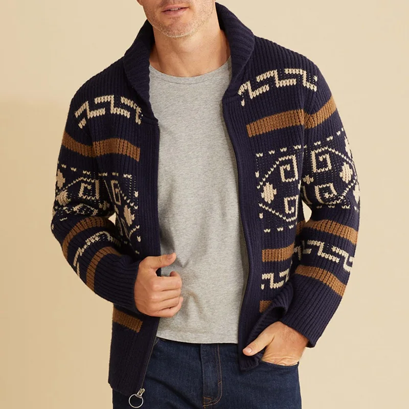 Casual Men Cardigan Coat Long Sleeve Slim Fit Jacquard Knitted Sweater Turn-down Collar Men's Coat
Casual Men Cardigan Coat Long Sleeve Slim Fit Jacquard Knitted Sweater Turn-down Collar Men's Coat