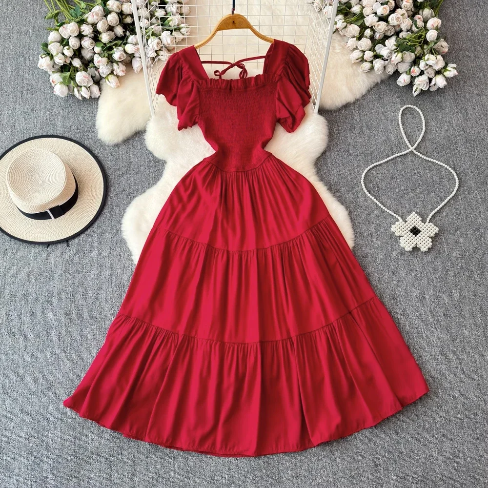Summer Vintage Women Pleated Dress Elegant Square Collar Short Sleeve High Waist Bandage Draped Vestidos New Fashion 2024
Summer Vintage Women Pleated Dress Elegant Square Collar Short Sleeve High Waist Bandage Draped Vestidos New Fashion 2024