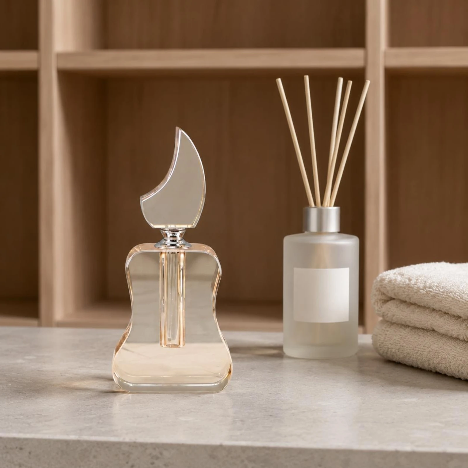 Faceted Perfume Bottle Glossy Crystal-Look Ornament House Decoration Tabletop Display for Hotel Lobby
Faceted Perfume Bottle Glossy Crystal-Look Ornament House Decoration Tabletop Display for Hotel Lobby
