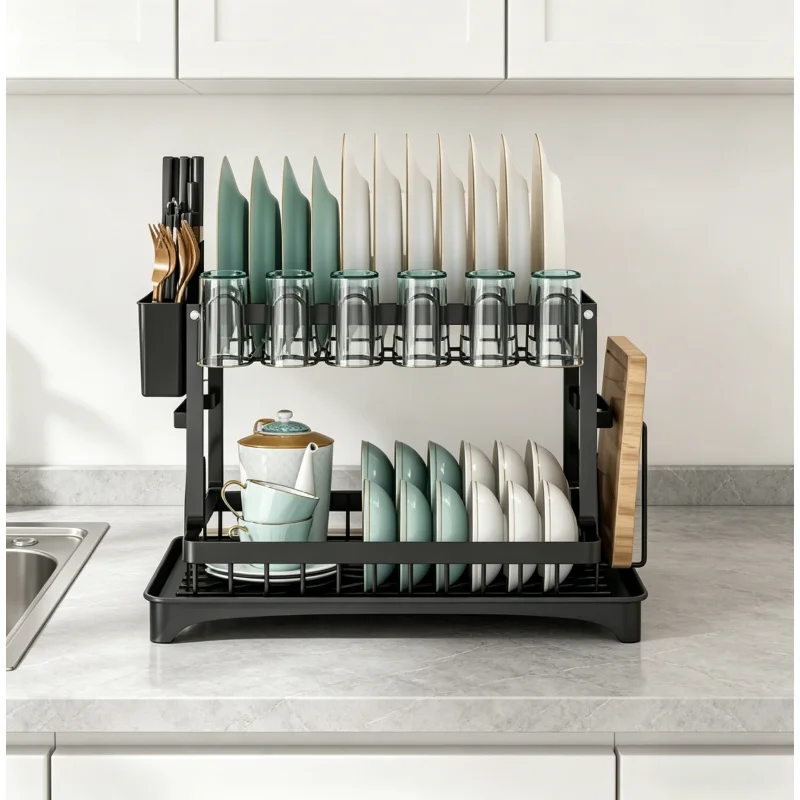 2-Tier Kitchen Dish Drying Rack, Tableware Drain Storage Holder for Bowl, Cup, Chopsticks, Knife and Fork
2-Tier Kitchen Dish Drying Rack, Tableware Drain Storage Holder for Bowl, Cup, Chopsticks, Knife and Fork
