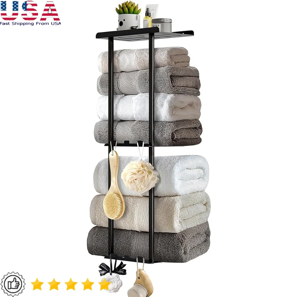 Wall Mounted Towel Rack with Shelf and Hooks Metal 3 Tier Bathroom Storage Organizer Efficient Towel Holder with Airflow Design
Wall Mounted Towel Rack with Shelf and Hooks Metal 3 Tier Bathroom Storage Organizer Efficient Towel Holder with Airflow Design