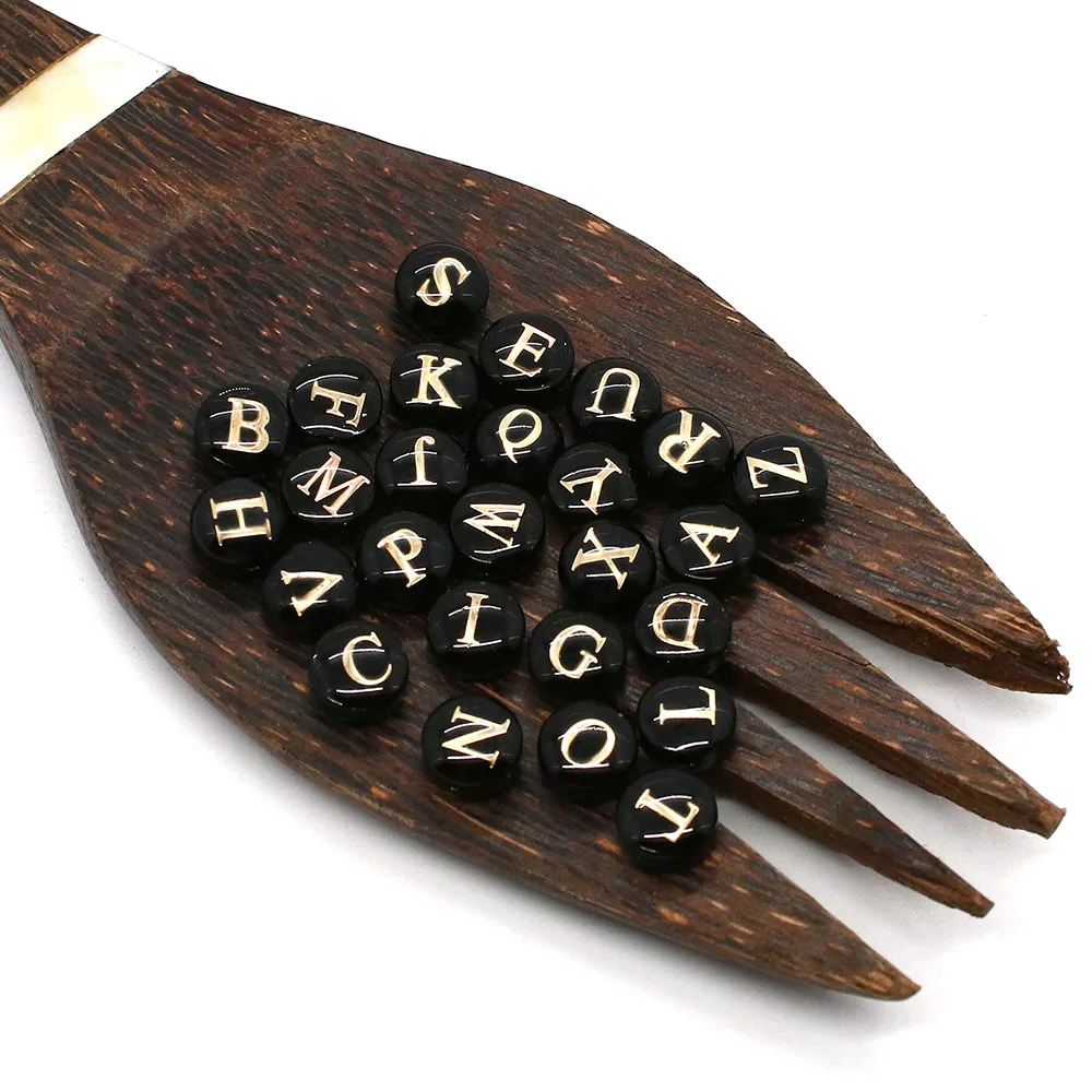 Black Resin Round Beads With Golden 26 Capital English Letters Pattern Straight Holes Loose Bead DIY Creative Accessory 10 Pcs
Black Resin Round Beads With Golden 26 Capital English Letters Pattern Straight Holes Loose Bead DIY Creative Accessory 10 Pcs