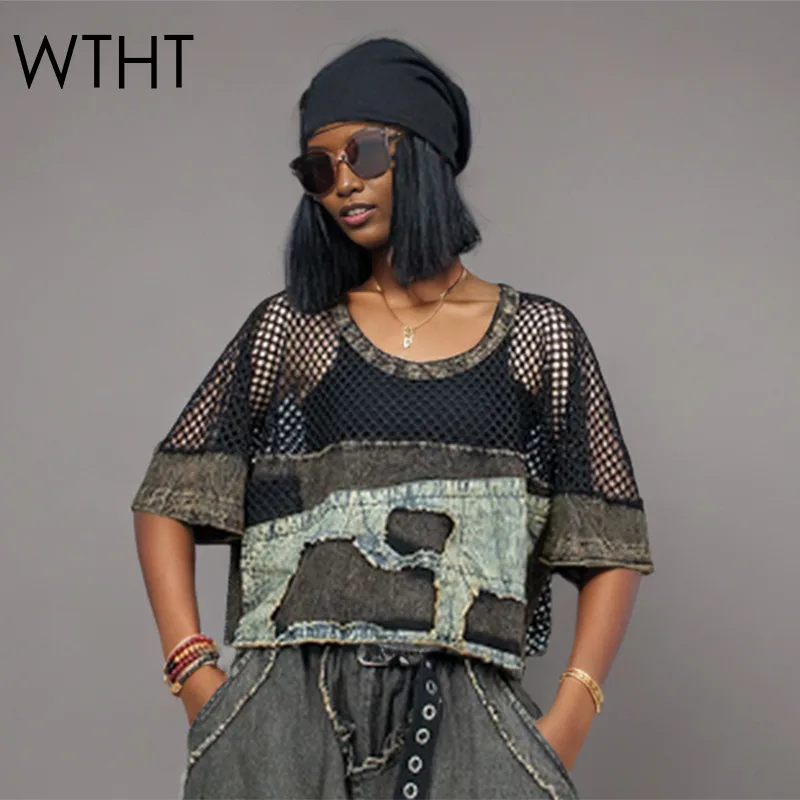 WTHT Vintage Women's Hollow Out Burr Edge Spliced Denim T-shrit Fashion 2025 Summer O-neck Short Sleeves Tops Female 1LS1572
WTHT Vintage Women's Hollow Out Burr Edge Spliced Denim T-shrit Fashion 2025 Summer O-neck Short Sleeves Tops Female 1LS1572