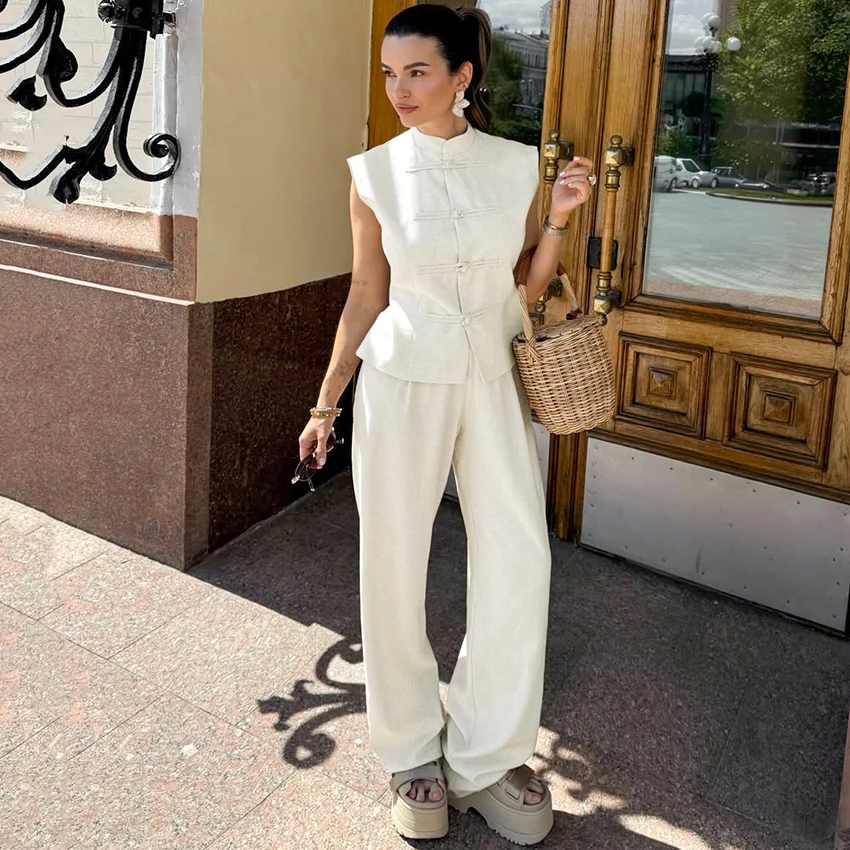 Linad Vintage Khaki Cotton Linen Trousers Suit 2026 Casual High Waist Long Pants And Stand Collar Vests Two Piece Sets Women
Linad Vintage Khaki Cotton Linen Trousers Suit 2026 Casual High Waist Long Pants And Stand Collar Vests Two Piece Sets Women