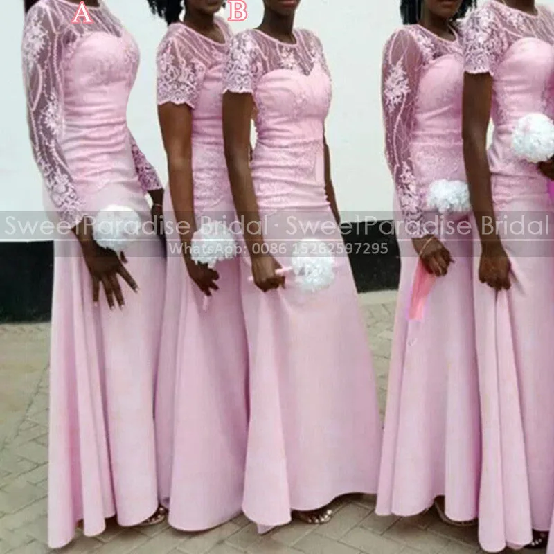 Customized Lace Mermaid Bridesmaid Dresses With Long Sleeves Sheer Neck Pink Sheath Wedding Party Dress Maid Of Honor
Customized Lace Mermaid Bridesmaid Dresses With Long Sleeves Sheer Neck Pink Sheath Wedding Party Dress Maid Of Honor