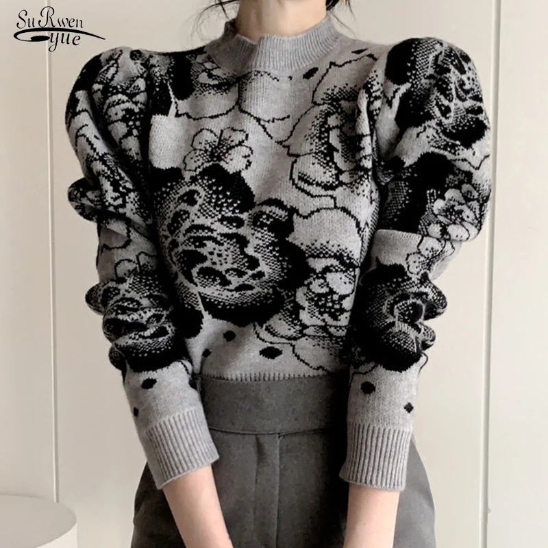 Sweet Turtleneck Knitted Pullover Autumn Flower Printed Sweater Vintage Puff Sleeve Clothes Women Korean Casual Loose Tops 17889
Sweet Turtleneck Knitted Pullover Autumn Flower Printed Sweater Vintage Puff Sleeve Clothes Women Korean Casual Loose Tops 17889