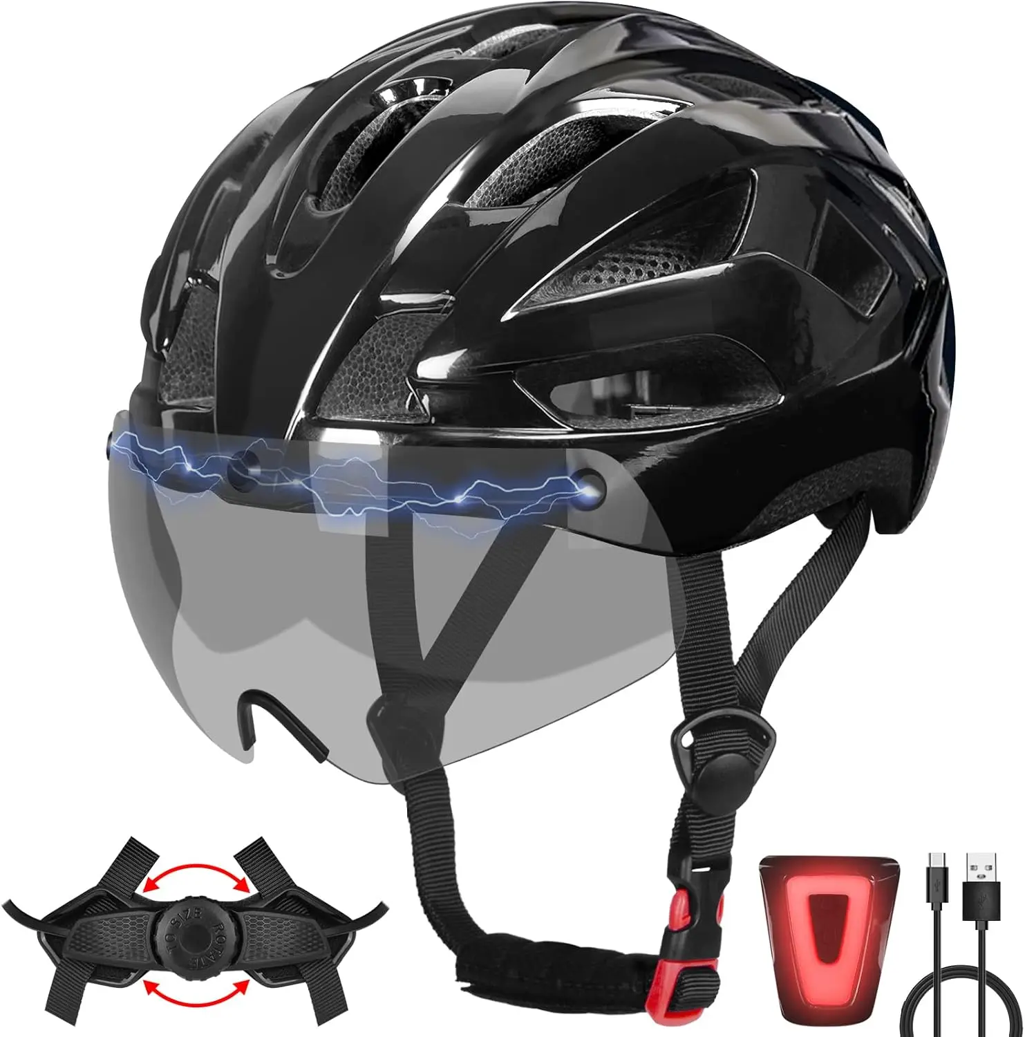 Lightweight Ebike Helmet with LED Light & Magnetic Goggles, Adjustable Fit 22.8-24.4 in, for Men
Lightweight Ebike Helmet with LED Light & Magnetic Goggles, Adjustable Fit 22.8-24.4 in, for Men