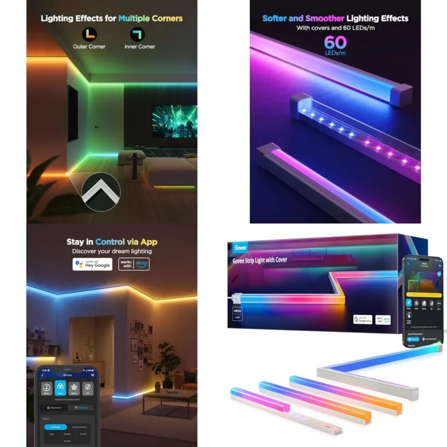 RGBIC LED Strip Lights with Covers, Smart LED Lights Work with Alexa and Google Assistant, Diffuser Channel with LED Lights for
RGBIC LED Strip Lights with Covers, Smart LED Lights Work with Alexa and Google Assistant, Diffuser Channel with LED Lights for