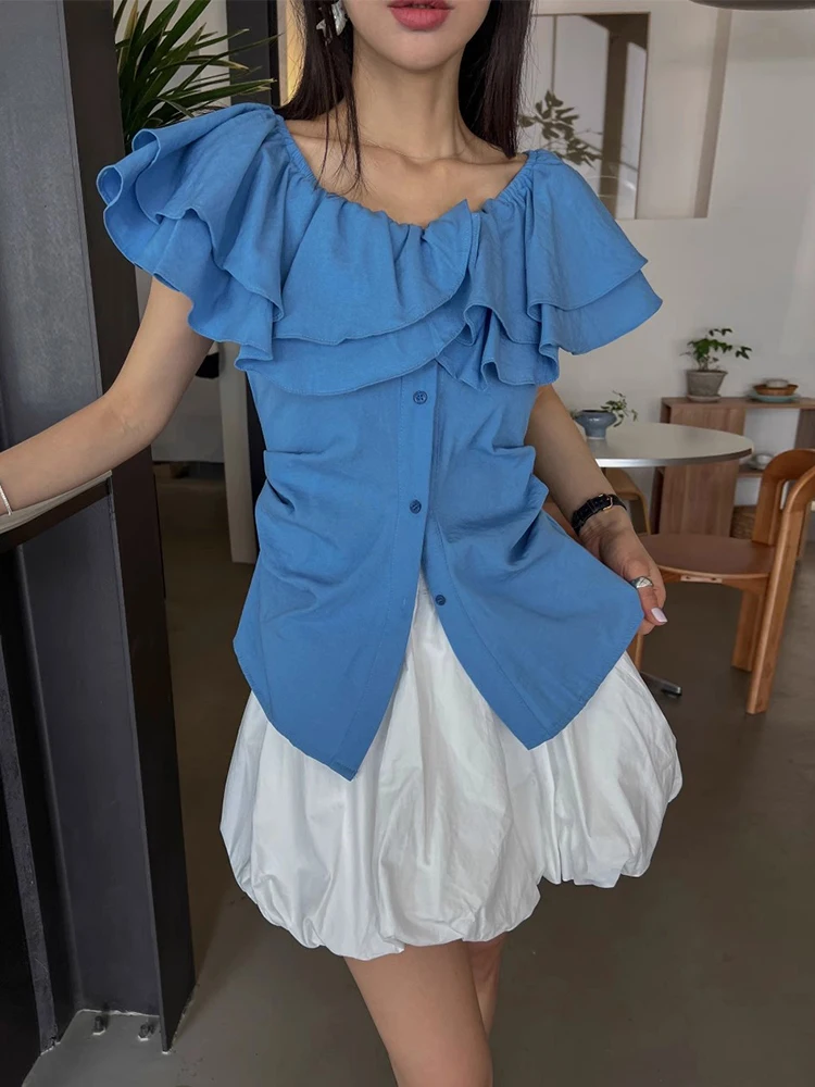 Retro Off Shoulder Ruffle Edge Shirt for Women Summer New Pleated Slim Fit Blouse Top
Retro Off Shoulder Ruffle Edge Shirt for Women Summer New Pleated Slim Fit Blouse Top
