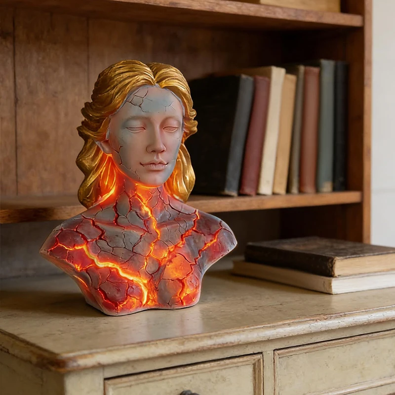 Blazing Maiden Bust Figurine LED Lava Shattered Effect & Golden Hair Sculpture Fantasy Desk Ornament for Home Office Decoration
Blazing Maiden Bust Figurine LED Lava Shattered Effect & Golden Hair Sculpture Fantasy Desk Ornament for Home Office Decoration