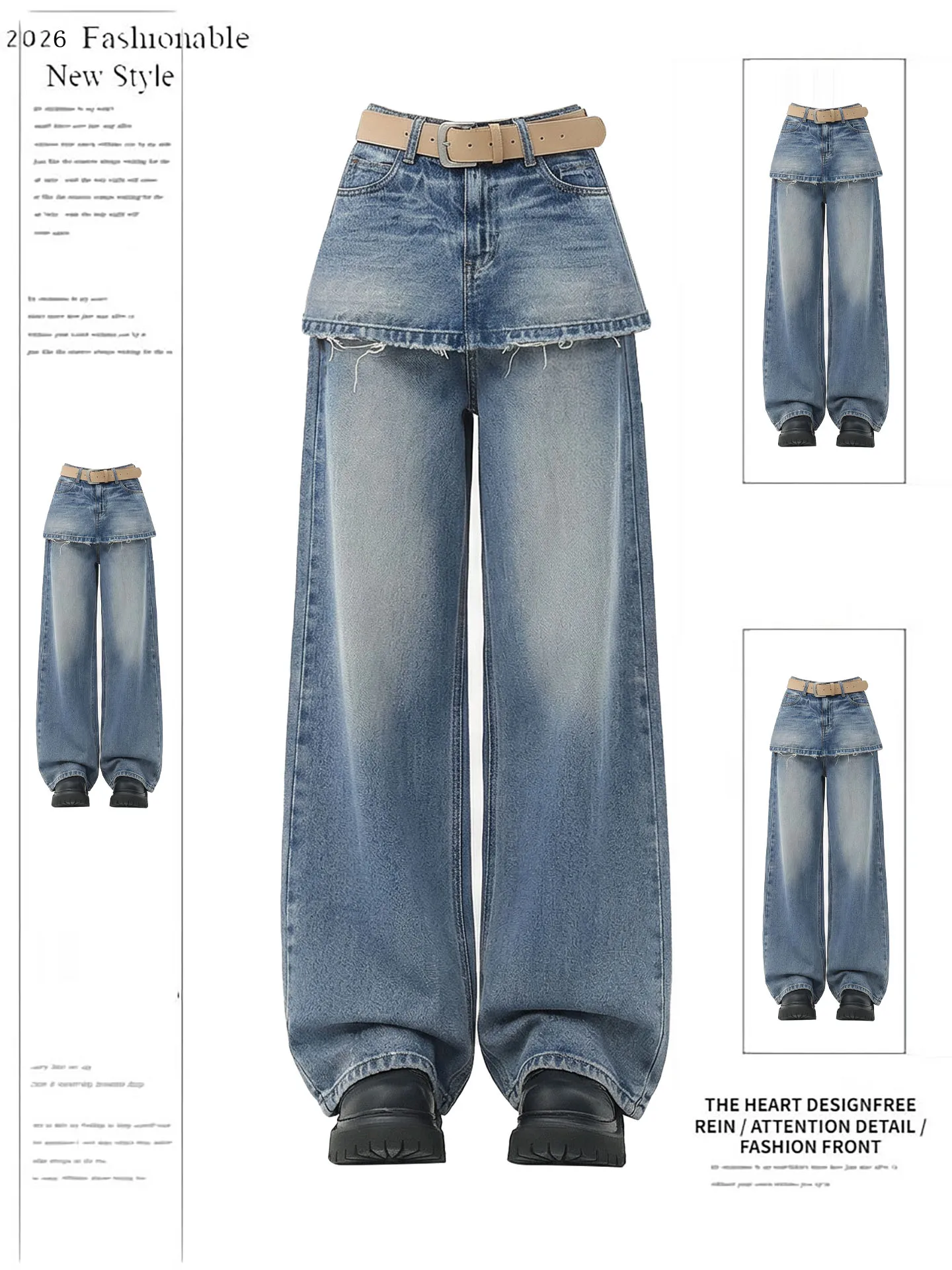 American Retro High Waist Wide Leg Jeans Pants Women's Summer New Street Loose Fit Denim Skirt with Pouch Casual Blue
American Retro High Waist Wide Leg Jeans Pants Women's Summer New Street Loose Fit Denim Skirt with Pouch Casual Blue