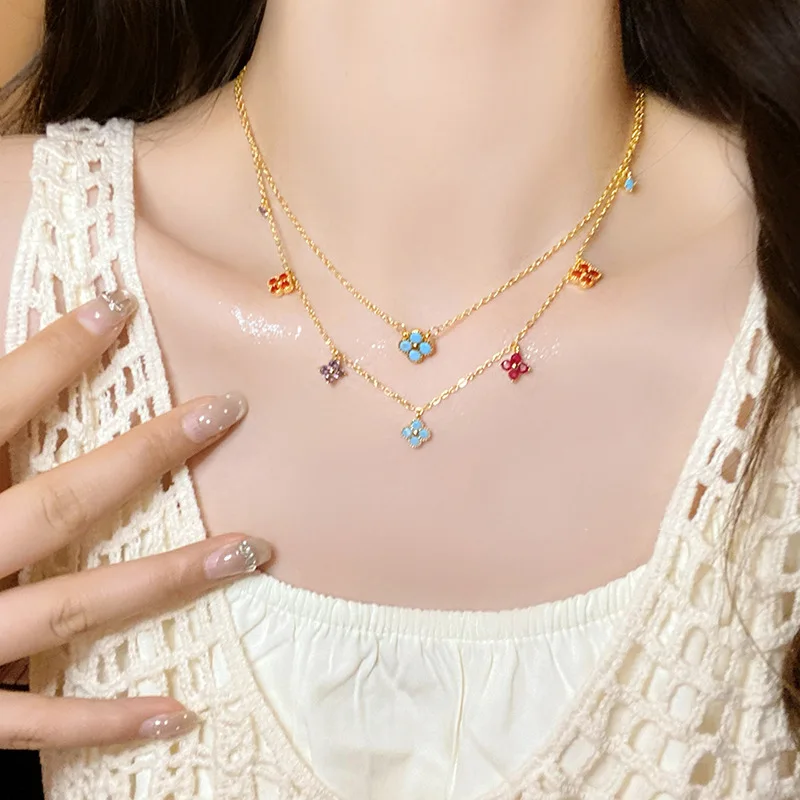 925 Sterling Silver Colorful AAA CZ Gold Color Clover Necklace Elegant Pendant Jewelry for Women Valentine's Day Gift
925 Sterling Silver Colorful AAA CZ Gold Color Clover Necklace Elegant Pendant Jewelry for Women Valentine's Day Gift