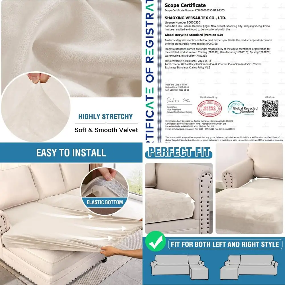 4-Piece Ivory Velvet Stretch Sofa Cover Set for L-Shape Sectional with 3-Seater and Chaise Lounge
4-Piece Ivory Velvet Stretch Sofa Cover Set for L-Shape Sectional with 3-Seater and Chaise Lounge