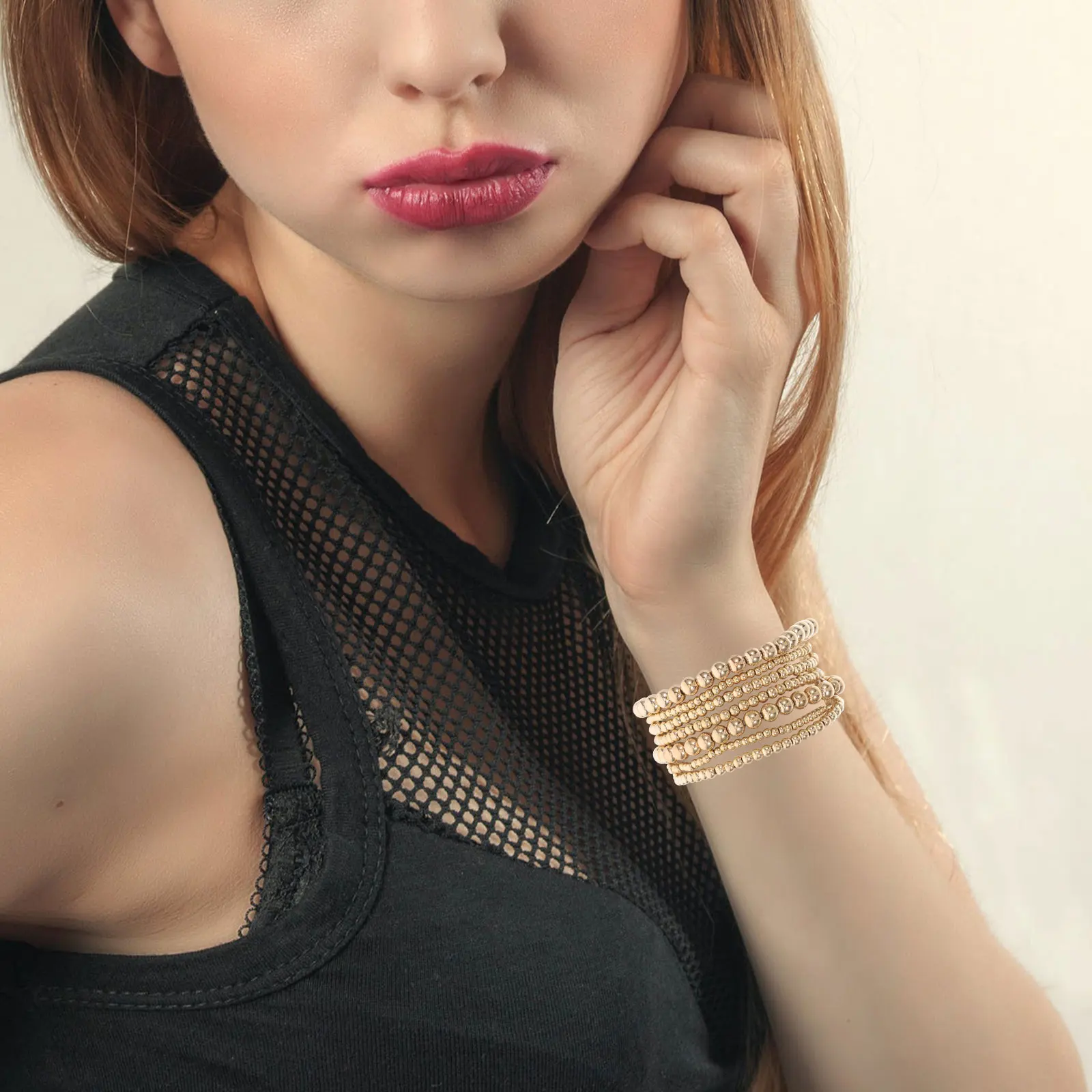 7 Pcs Bracelets Golden Beaded Chunky Brass Bangles for Women Ball Stretcher Lovers
7 Pcs Bracelets Golden Beaded Chunky Brass Bangles for Women Ball Stretcher Lovers