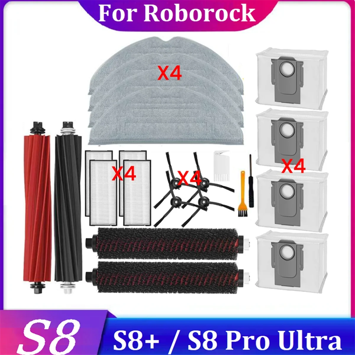 Accessories Kit for Roborock S8 / S8 Plus/ S8 Pro Ultra Vacuum Cleaner Parts Main Side Brush Filters Mop Pad Dust Bags
Accessories Kit for Roborock S8 / S8 Plus/ S8 Pro Ultra Vacuum Cleaner Parts Main Side Brush Filters Mop Pad Dust Bags