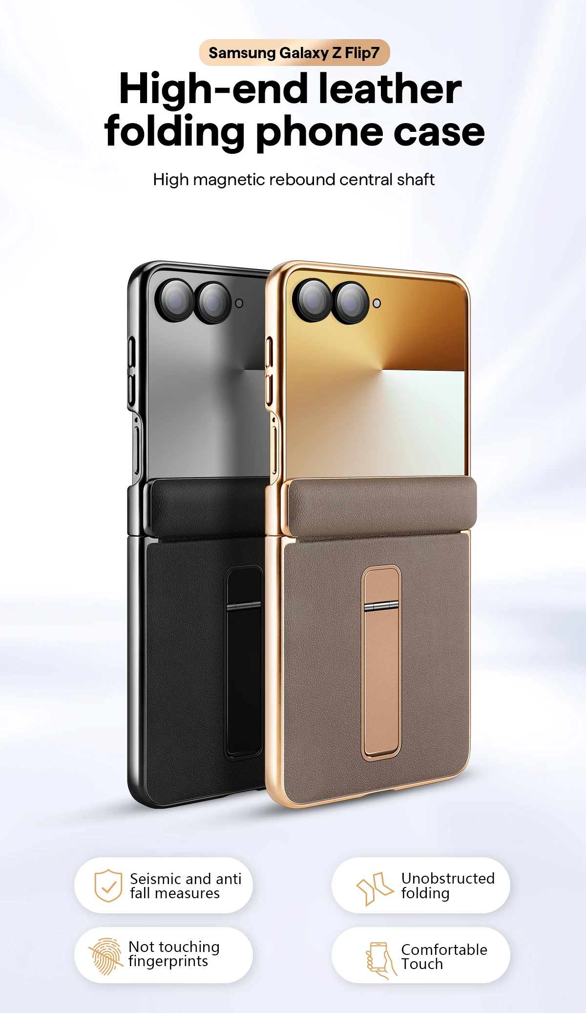 For Samsung Galaxy Z Flip 7 Case High-end Leather Auto-Rebound Magnetic Hinge Protection Moisture Proof Plated Fine Grip Cover
For Samsung Galaxy Z Flip 7 Case High-end Leather Auto-Rebound Magnetic Hinge Protection Moisture Proof Plated Fine Grip Cover