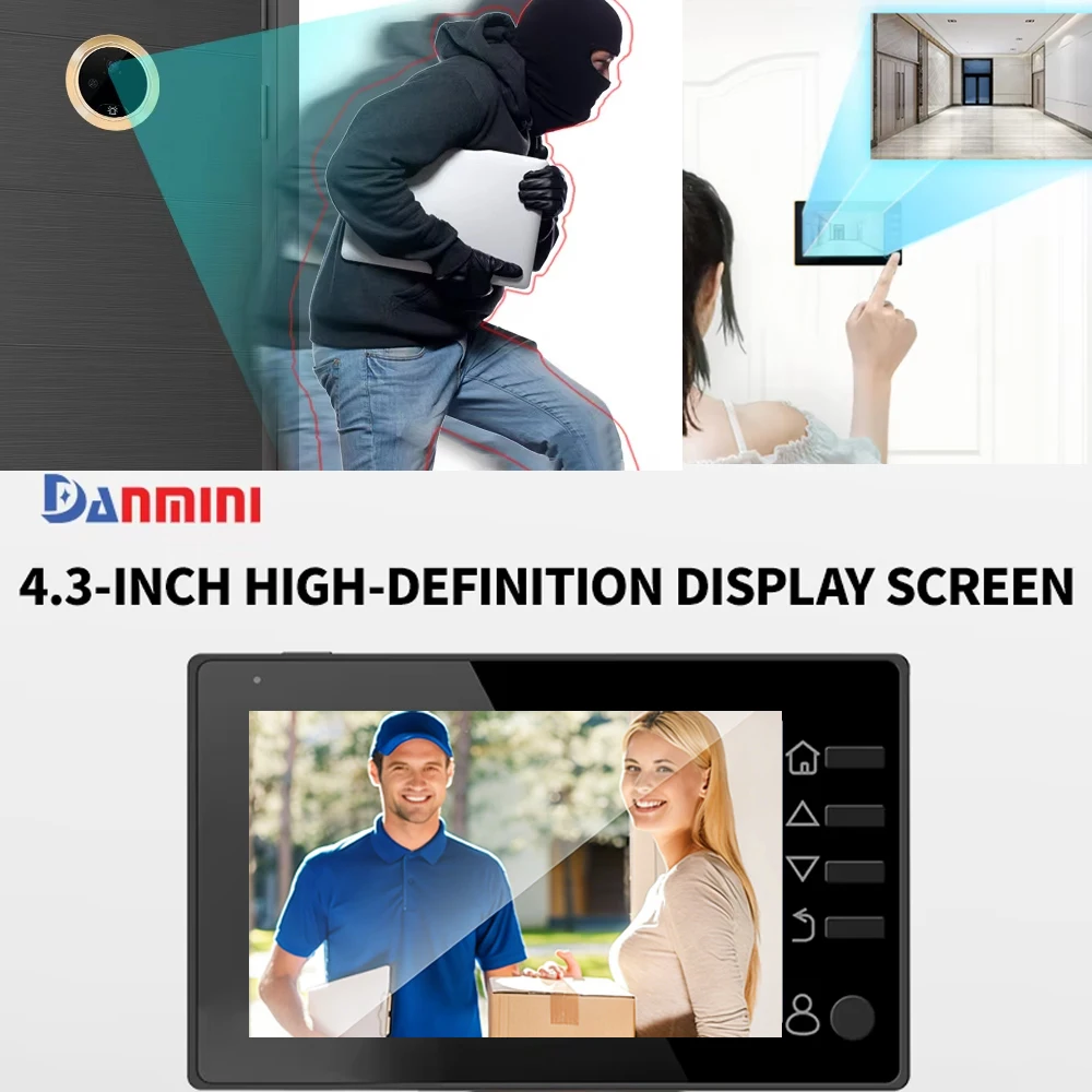 Door Peephole Video Doorbell Monitor 1MP 4.3 Inch Visual Doorbell Camera PIR Monitor Night Vision Cat Eye Peephole Camera Q10
Door Peephole Video Doorbell Monitor 1MP 4.3 Inch Visual Doorbell Camera PIR Monitor Night Vision Cat Eye Peephole Camera Q10