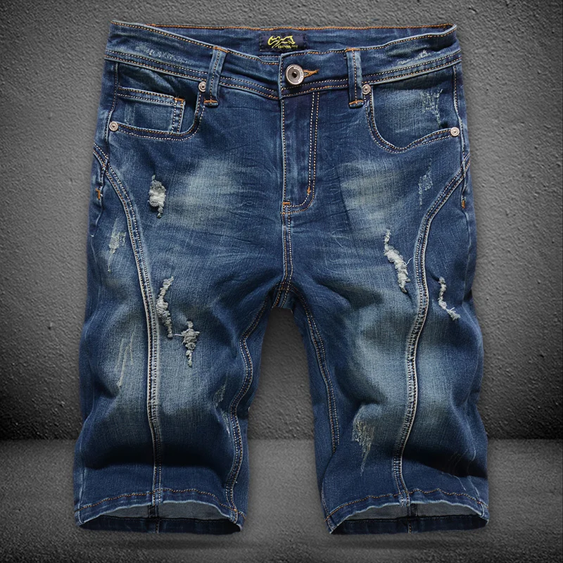 Мужские летние джинсовые шорты Slim Fit с тонкими прорезями, повседневные, эластичные, средней длины, из хлопка стрейч-деним
Мужские летние джинсовые шорты Slim Fit с тонкими прорезями, повседневные, эластичные, средней длины, из хлопка стрейч-деним