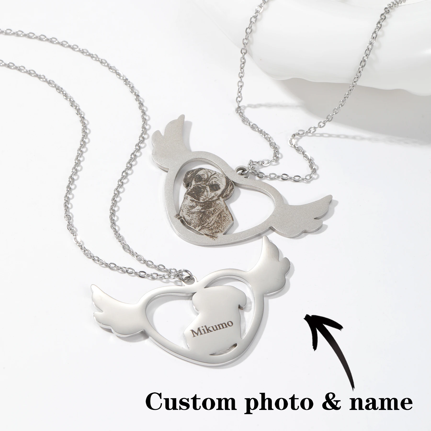 Custom Photo Engraved Necklace Angel Wings Necklace Heart Shaped Necklace Gift for Pet Lovers Pet Loss Gift Pet Memorial Gift
Custom Photo Engraved Necklace Angel Wings Necklace Heart Shaped Necklace Gift for Pet Lovers Pet Loss Gift Pet Memorial Gift