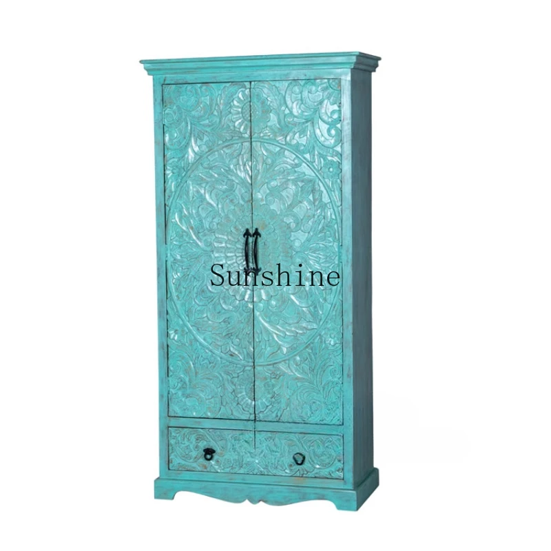 American retro old solid wood carving flower wardrobe double door wardrobe bedroom small apartment locker
American retro old solid wood carving flower wardrobe double door wardrobe bedroom small apartment locker