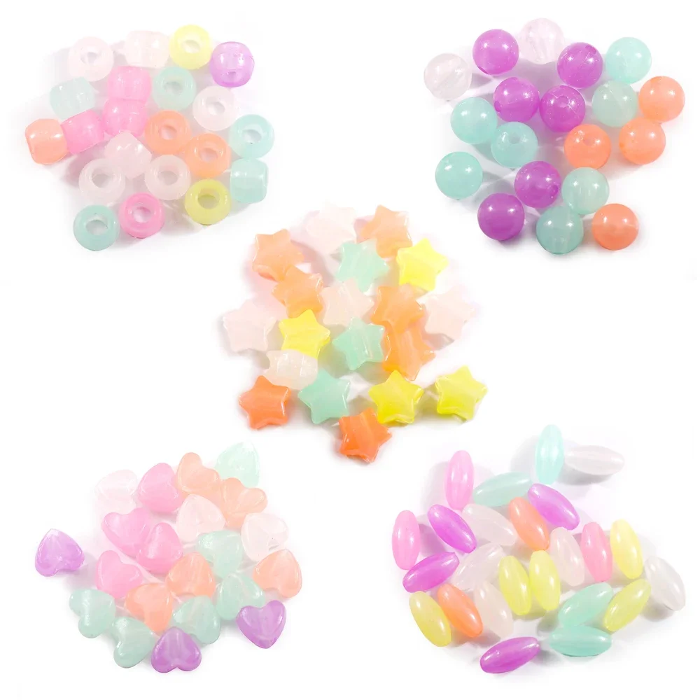 100Pcs UV Beads Mix Color The Shape Of Round Heart Star Oval and Cylindrical Glow In The Dark Beads For Handicraft Decoration
100Pcs UV Beads Mix Color The Shape Of Round Heart Star Oval and Cylindrical Glow In The Dark Beads For Handicraft Decoration