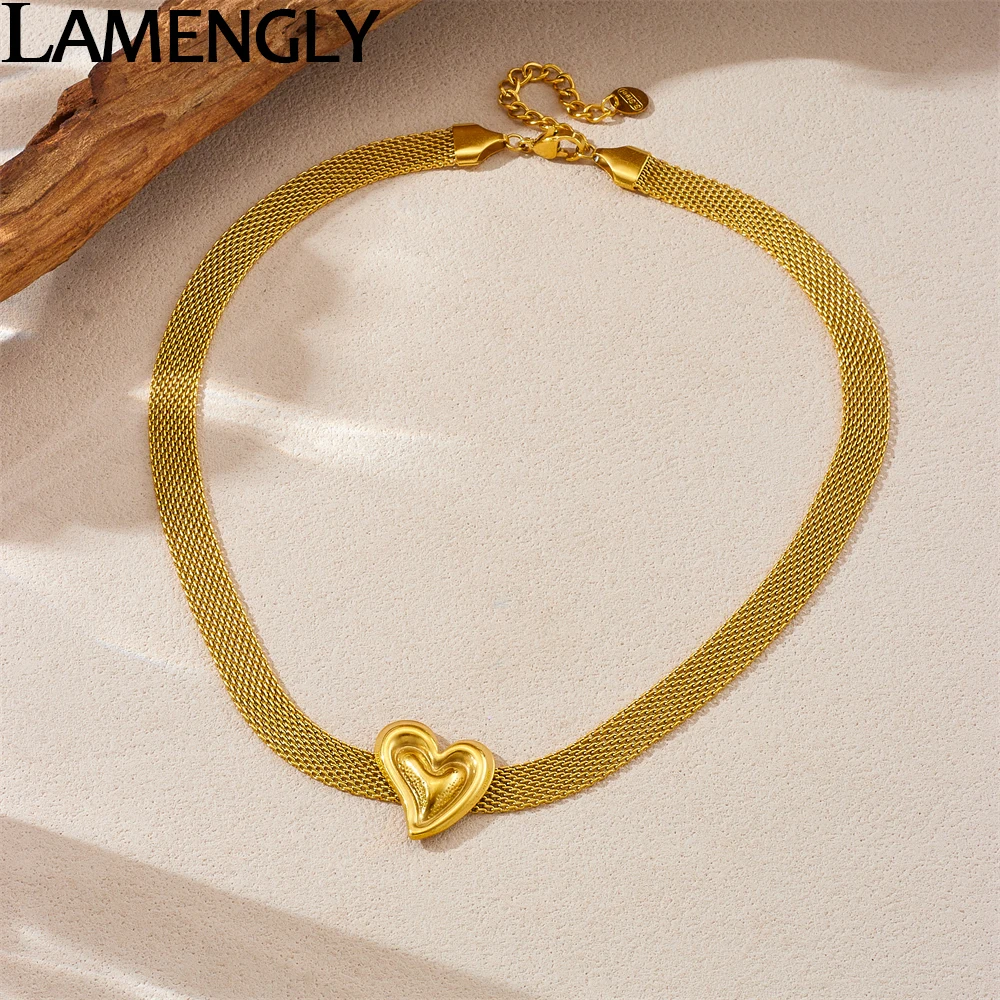 LAMENGLY 316L Stainless Steel Novel 2-layer Peach Heart Mesh Wide Necklace For Women Temperament Neck Chain Party Jewelry Gifts
LAMENGLY 316L Stainless Steel Novel 2-layer Peach Heart Mesh Wide Necklace For Women Temperament Neck Chain Party Jewelry Gifts