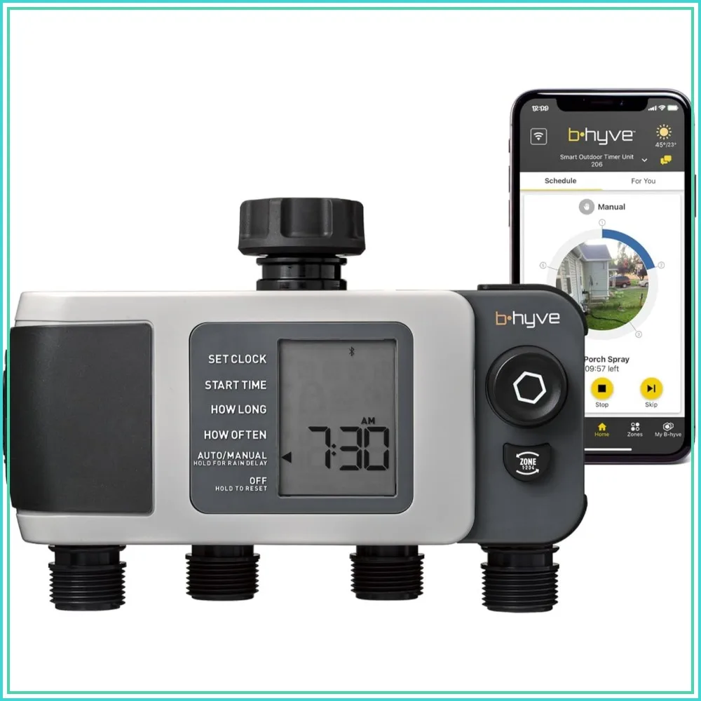 Smart 4-Port Hose Watering Timer, Bluetooth App Control, WeatherSense, Multi Zone Irrigation System
Smart 4-Port Hose Watering Timer, Bluetooth App Control, WeatherSense, Multi Zone Irrigation System