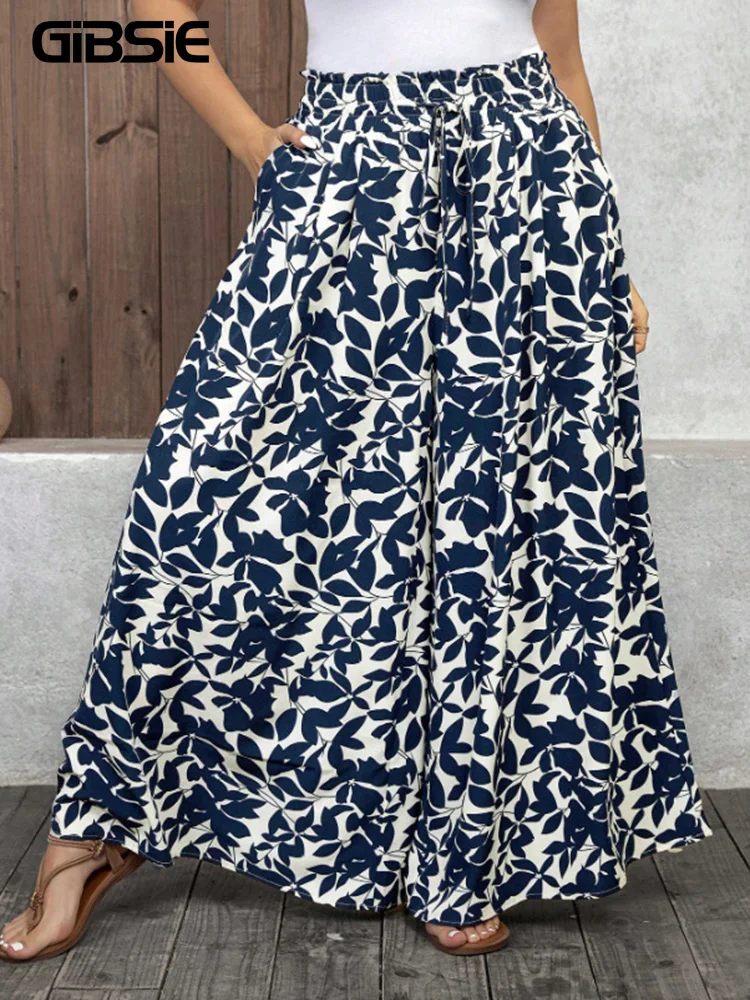 GIBSIE Plus Size Vintage Print Knot Front Oversize Wide-leg Pants Women Casual Vacation High Waist Elastic Waist Loose Trousers
GIBSIE Plus Size Vintage Print Knot Front Oversize Wide-leg Pants Women Casual Vacation High Waist Elastic Waist Loose Trousers