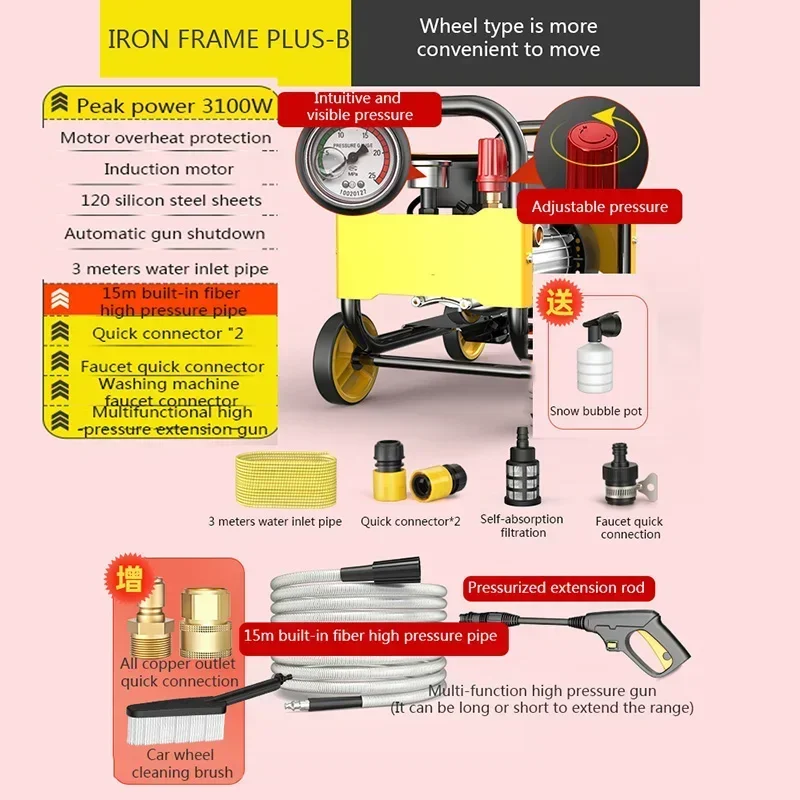 220v Electric High Pressure Washer 220V/3100W Push-Pull Roller Car Washer Foam Generator High Pressure Pump Car Cleaning Tool
220v Electric High Pressure Washer 220V/3100W Push-Pull Roller Car Washer Foam Generator High Pressure Pump Car Cleaning Tool