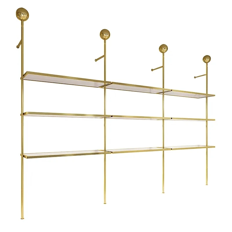 CustomRetail Commercial Clothing Store Clothes Shop Shelf Clothing Stands Wall Mount Boutique 3 Layers Gold Shoe Display Racks
CustomRetail Commercial Clothing Store Clothes Shop Shelf Clothing Stands Wall Mount Boutique 3 Layers Gold Shoe Display Racks