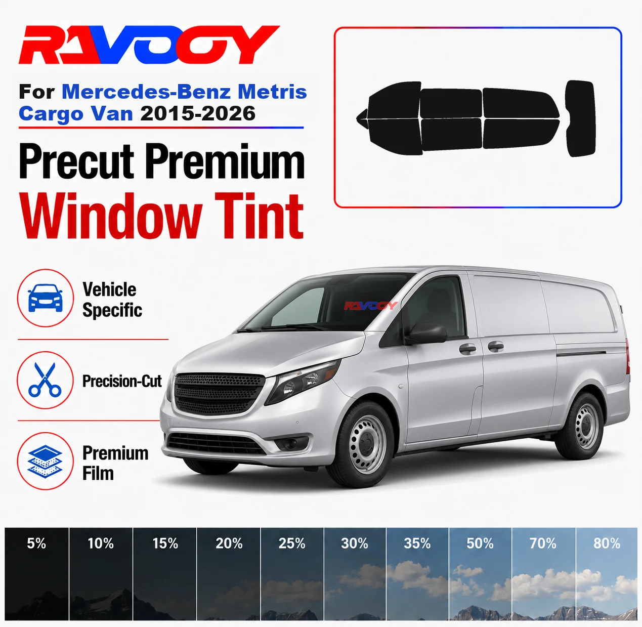 Premium Precut Window Tint Kit Front Rear Windows Rear Windshield For Mercedes-Benz Metris Cargo Van 2015-2026 Nano Ceramic Film
Premium Precut Window Tint Kit Front Rear Windows Rear Windshield For Mercedes-Benz Metris Cargo Van 2015-2026 Nano Ceramic Film