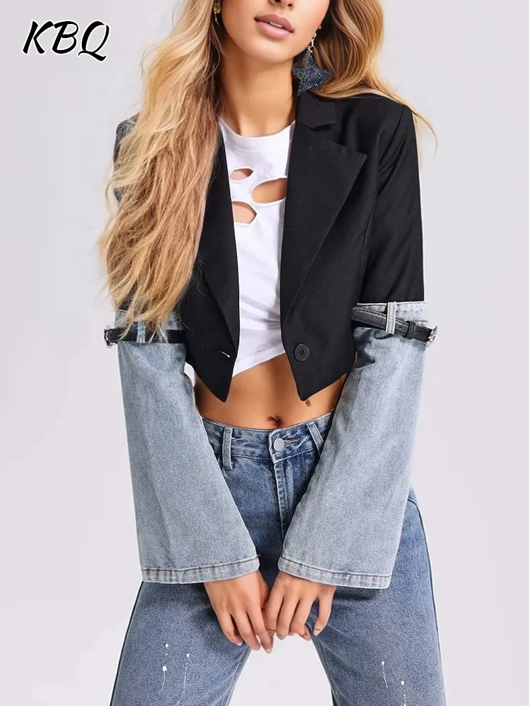 KBQ Temperament Colorblock Patchwork Denim Jackets For Women Notched Collar Long Sleeve Spliced Belt Casual Short Coats Female
KBQ Temperament Colorblock Patchwork Denim Jackets For Women Notched Collar Long Sleeve Spliced Belt Casual Short Coats Female