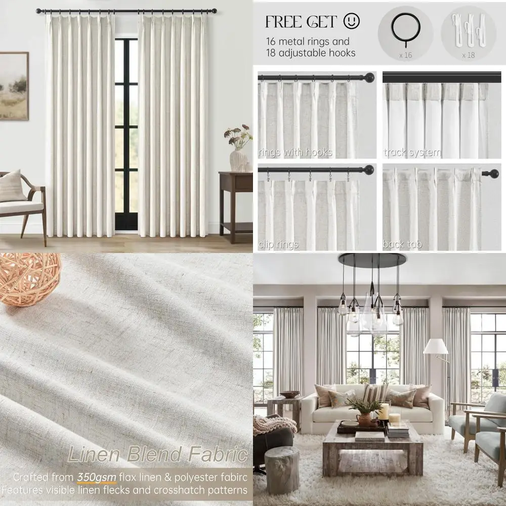 96-дюймовые плиссированные шторы из натурального льна со 100% затемнением и теплоизоляцией, с крючками
96-дюймовые плиссированные шторы из натурального льна со 100% затемнением и теплоизоляцией, с крючками