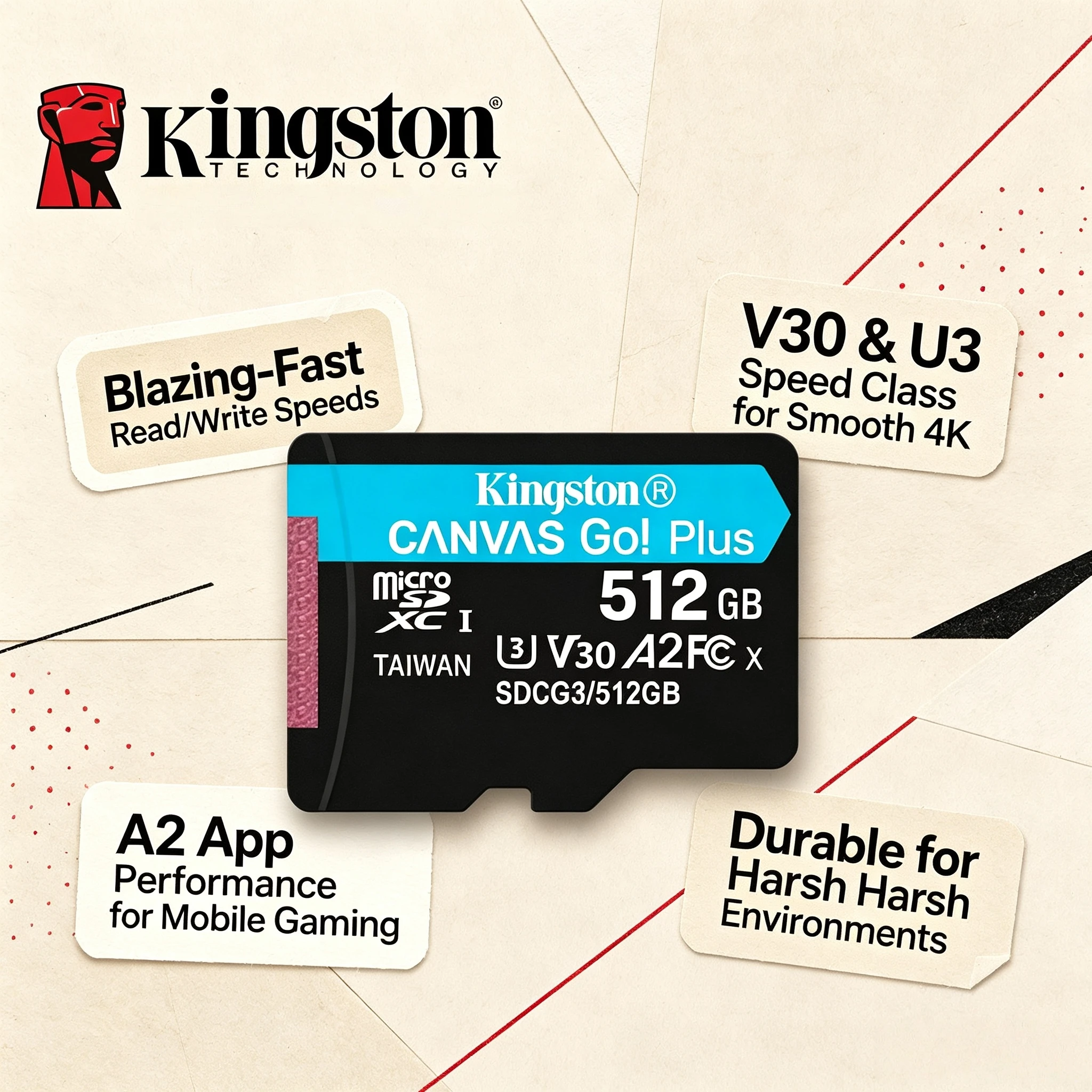 Kingston Canvas Go Plus 256GB MicroSDXC 200MBs A2 U3 V30 Class 10 Micro SD Card for Smartphone Drone 4K Video Recording Pro
Kingston Canvas Go Plus 256GB MicroSDXC 200MBs A2 U3 V30 Class 10 Micro SD Card for Smartphone Drone 4K Video Recording Pro