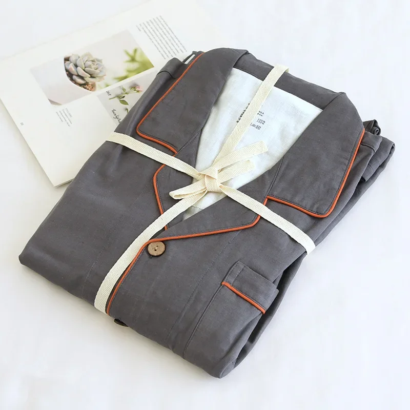 Men's Long Sleeved Home Clothing Cotton Double Layer Gauze Pajamas for Spring Solid Button Top Elastic Waist Trousers Pajama Set
Men's Long Sleeved Home Clothing Cotton Double Layer Gauze Pajamas for Spring Solid Button Top Elastic Waist Trousers Pajama Set