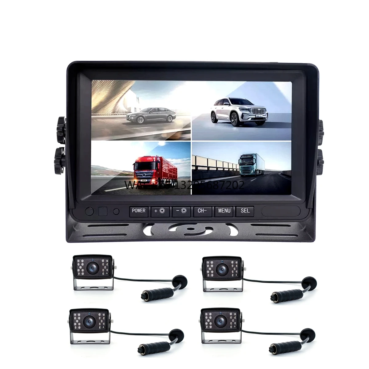 Quad View 7 Inch Backup Rear View and Front View Car Camera System With 4pcs IP68 Cameras for Agriculture Backup Camera Kit
Quad View 7 Inch Backup Rear View and Front View Car Camera System With 4pcs IP68 Cameras for Agriculture Backup Camera Kit