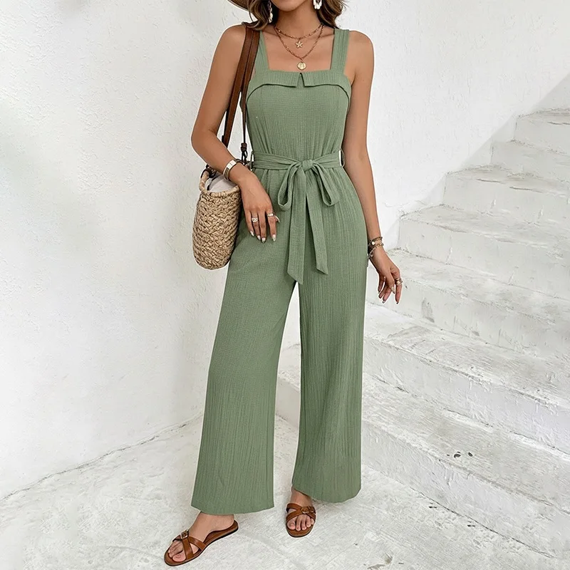 Women's Solid Color Spaghetti Strap Jumpsuit With Square Neck And Drawstring Waist High Waist Wide Leg Elegant Daily Long Romper
Women's Solid Color Spaghetti Strap Jumpsuit With Square Neck And Drawstring Waist High Waist Wide Leg Elegant Daily Long Romper