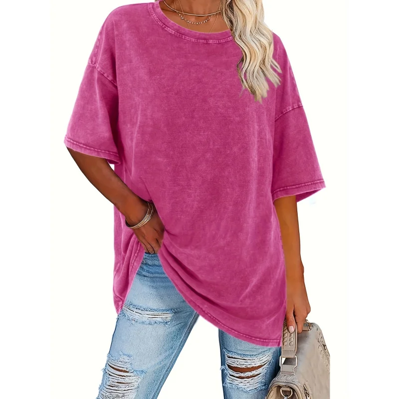 Women's Vintage Washed 230gsm Heavyweight-Shirt - Solid Color Round Neck Short Sleeve Casual Tee, /Soft Spring Summer Casu
Women's Vintage Washed 230gsm Heavyweight-Shirt - Solid Color Round Neck Short Sleeve Casual Tee, /Soft Spring Summer Casu