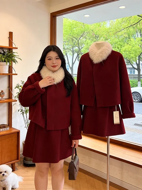 plus Size Woolen Suit Set Women's Spring New Red Fur Collar Long Sleeve High Waist Skirt Two Piece Set Korean Style Commute
plus Size Woolen Suit Set Women's Spring New Red Fur Collar Long Sleeve High Waist Skirt Two Piece Set Korean Style Commute