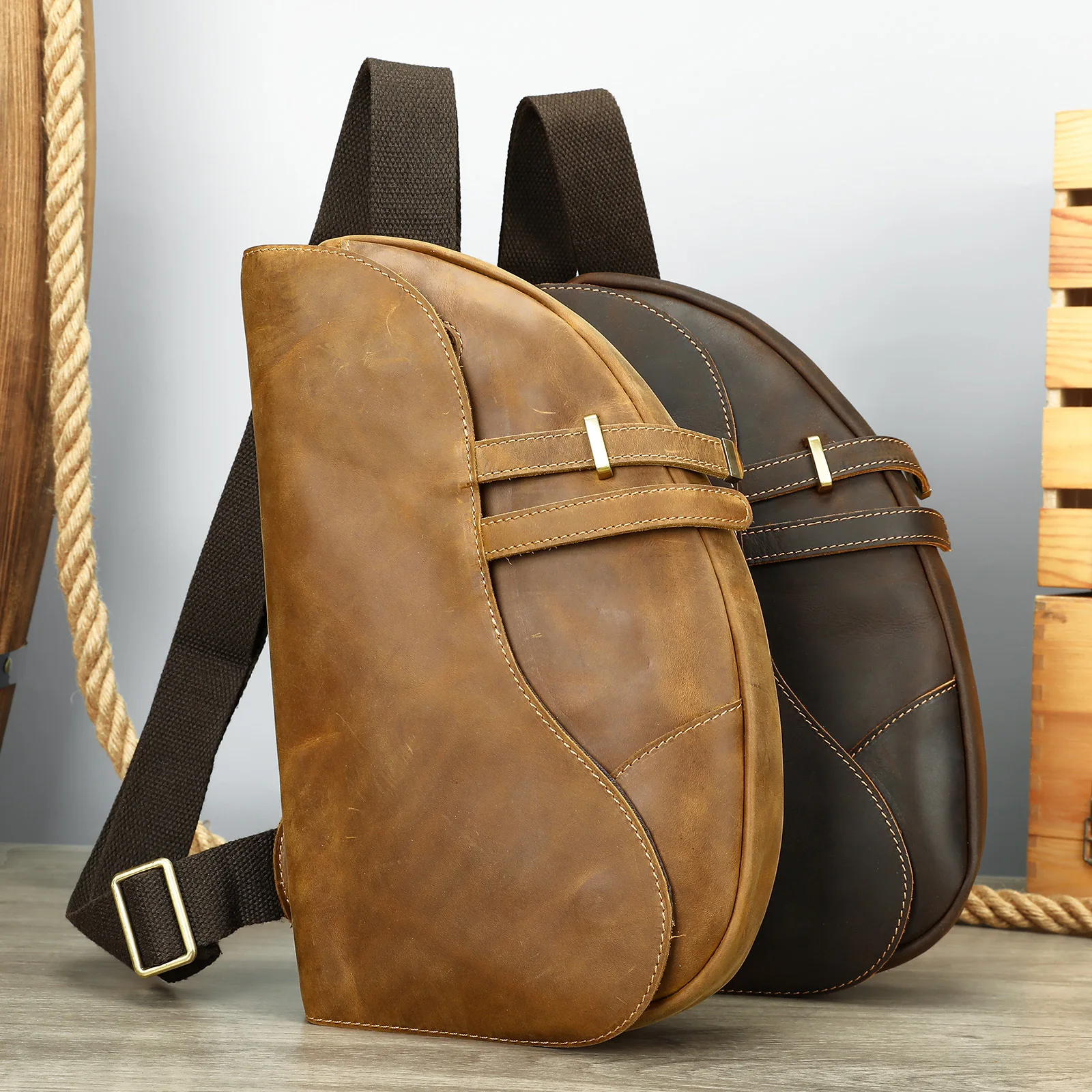 Vintage Crazy Horse Leather Saddle Bag - Men's Retro Crossbody Shoulder Bag, Durable Cowhide Motorcycle Chest Pack
Vintage Crazy Horse Leather Saddle Bag - Men's Retro Crossbody Shoulder Bag, Durable Cowhide Motorcycle Chest Pack