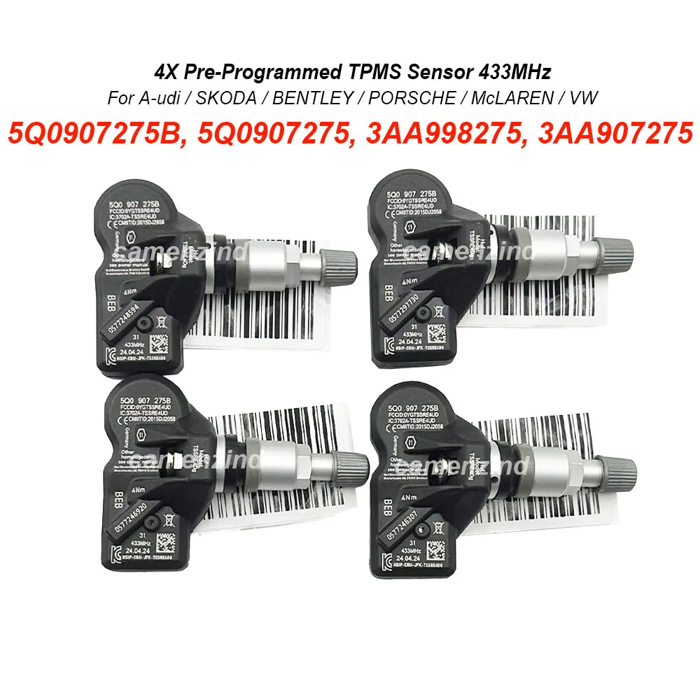 4Pcs 433MHz TPMS Sensor 5Q0907275B 5Q0907275 5Q0907275C 3AA998275 3AA907275 For Volkswagen Eos Golf Jetta Polo Passat Sharan
4Pcs 433MHz TPMS Sensor 5Q0907275B 5Q0907275 5Q0907275C 3AA998275 3AA907275 For Volkswagen Eos Golf Jetta Polo Passat Sharan
