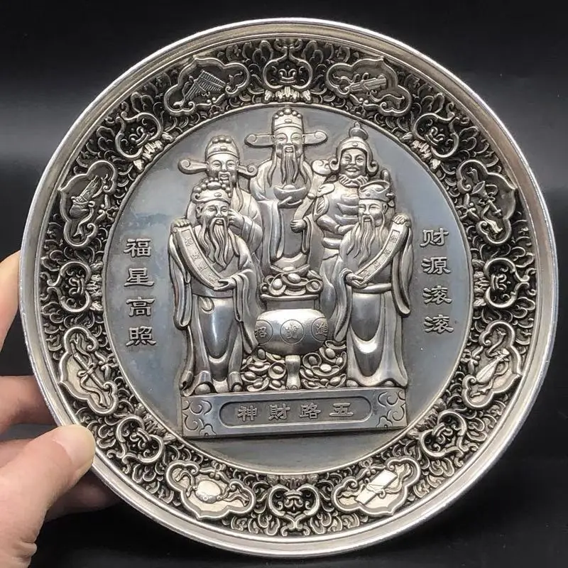 Antique bronze ware, relief five-way God of Wealth plate, lucky Nafu double dragon plate, living room entrance ornament large
Antique bronze ware, relief five-way God of Wealth plate, lucky Nafu double dragon plate, living room entrance ornament large