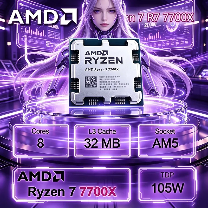New AMD Ryzen 7 7700X R7 7700X CPU 8-Core 16-Thread 5.3GHz Unlocked Desktop Processor Socket AM5 Gaming CPU Without Package
New AMD Ryzen 7 7700X R7 7700X CPU 8-Core 16-Thread 5.3GHz Unlocked Desktop Processor Socket AM5 Gaming CPU Without Package