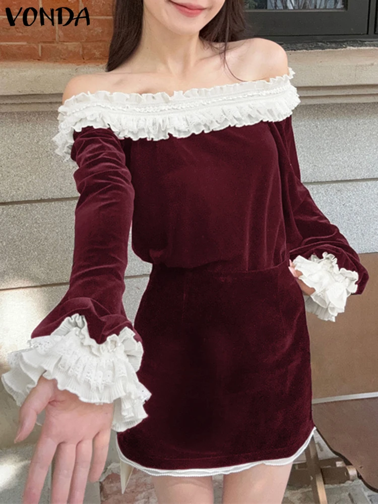 VONDA Women Lace Patchwok Sets 2025 Elegant Tops Short Skirts Sexy Off The Shoulder Suits Bohemian Matching Sets Oversized
VONDA Women Lace Patchwok Sets 2025 Elegant Tops Short Skirts Sexy Off The Shoulder Suits Bohemian Matching Sets Oversized
