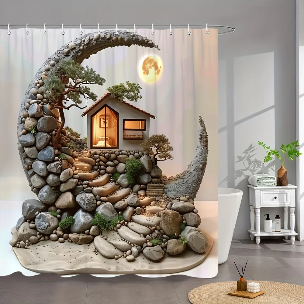 Занавеска для душа Zen Garden, дизайн Moon House & Leaf, полиэстер, 12 крючков, можно стирать в машине
Занавеска для душа Zen Garden, дизайн Moon House & Leaf, полиэстер, 12 крючков, можно стирать в машине