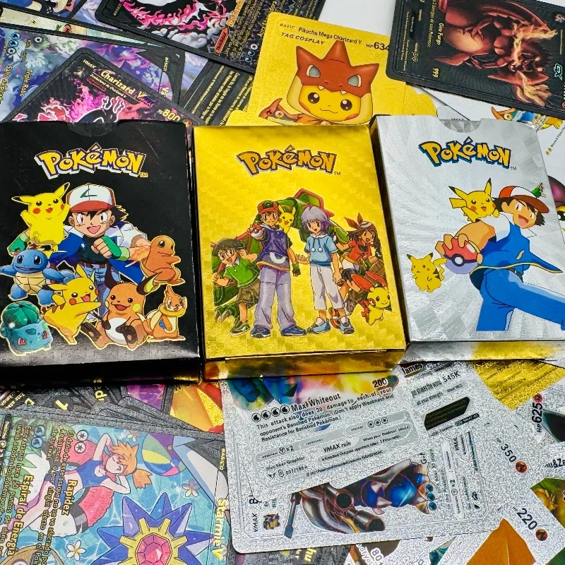 55PCS Pokemon Gold Foil Flash Cards Box English Spanish Rare Battle Game Collection Cards Party Interactive Funny Trading Cards
55PCS Pokemon Gold Foil Flash Cards Box English Spanish Rare Battle Game Collection Cards Party Interactive Funny Trading Cards