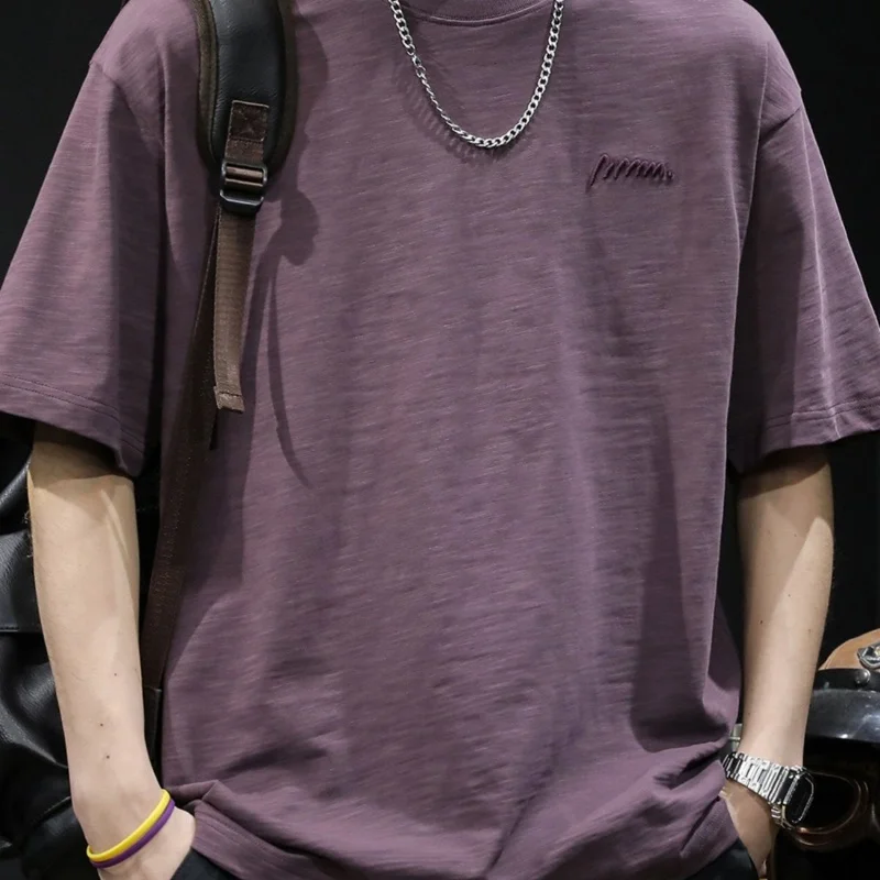 Men's Solid Purple Cotton T Shirt with Small Embroidered Logo Casual Short Sleeve Round Neck Basic Tee for Summer Daily Wear
Men's Solid Purple Cotton T Shirt with Small Embroidered Logo Casual Short Sleeve Round Neck Basic Tee for Summer Daily Wear