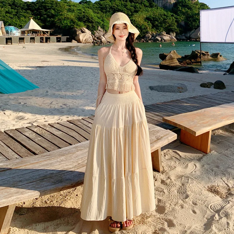 Vacation style beige cotton strap midi skirt set natural feel cotton and linen two-piece set
Vacation style beige cotton strap midi skirt set natural feel cotton and linen two-piece set